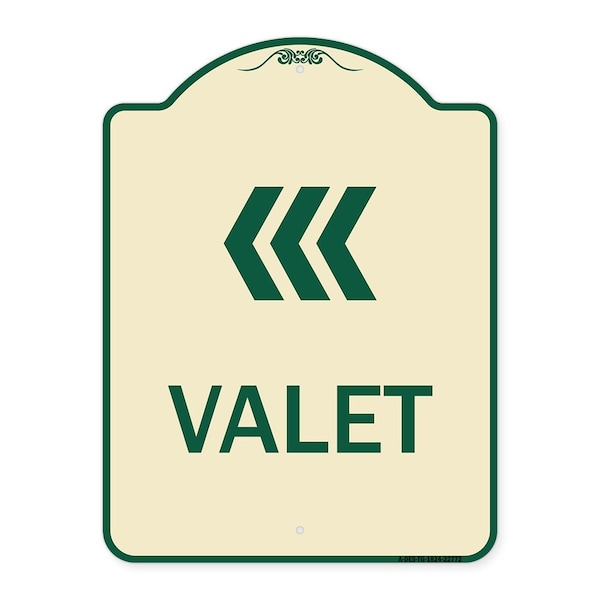 Signmission Designer Series Valet Left Arrow, Tan & Green Heavy-Gauge Aluminum Sign, 24" x 18", TG-1824-22772 A-DES-TG-1824-22772 - main